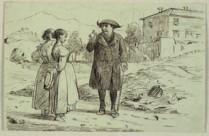 Italialainen kohtaus kahden naisen ja isän kanssa tekijältä Wilhelm Marstrand