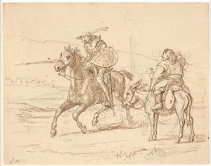 Sanchon katsellessa Don Quijote hyökkää tekijältä Wilhelm Marstrand