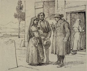 Talon ulkopuolella pappi kehottaa nuorta paria tekijältä Wilhelm Marstrand