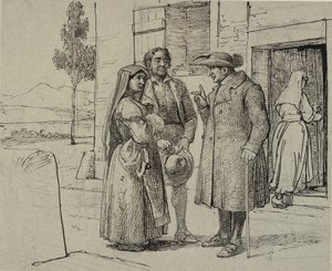 Talon ulkopuolella pappi kehottaa nuorta paria tekijältä Wilhelm Marstrand