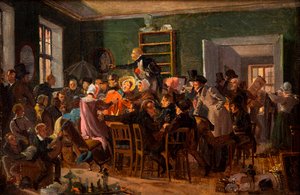 Kohtaus huutokaupasta, 1835. tekijältä Wilhelm Nicolai Marstrand