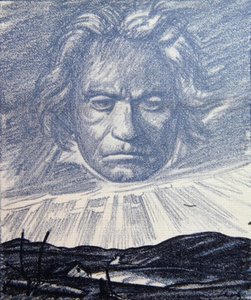 Tribute to the Genius of Beethoven, kuvitus Simplicissimus-lehdestä, München 1920 (litho)