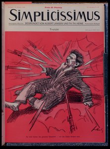 Karikatyyri Leon Trotskysta (1879-1940) hyökkäyksen kohteena, Simplicisissimus-lehdestä, lokakuu 1928 (värilitho)
