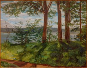 Maisema Starnberg-järvellä kolmella puulla tekijältä Wilhelm Trübner