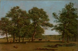 Weideauen lähellä Dietramszellia (laidunmaisema vanhoineen tammineen) tekijältä Wilhelm von Kobell