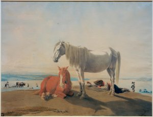 Laiduntavat hevoset Starnberg-järvellä tekijältä Wilhelm von Kobell