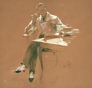 Professori (chacoal, pastelli ja guassi paperille) tekijältä Willard Leroy Metcalf