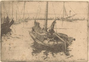 Proomut Volendamin satamassa tekijältä Willem Adrianus Grondhout (signed by artist)