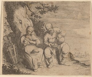Talonpoikapariskunta istuu puun alla, n. 16301660.