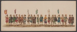 Delftin paraati 1862, viides ryhmä Delftin kuninkaallisen akatemian neljäs lustrum - Ao. 1862 - Costumed Optogt (sarjan nimi esineellä)