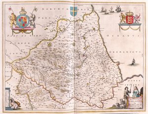 Durhamin piispa Bishoprike, teoksessa "Theatrum Orbis Terrarum, sive Atlas Novus", kirjoittanut Willem Blaeu, Amsterdam. tekijältä Willem Blaeu