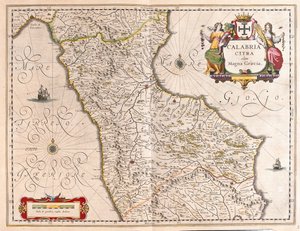 Calabria, Italia, Willem Blaeun teoksessa "Theatrum Orbis Terrarum, sive Atlas Novus", Amsterdam. tekijältä Willem Blaeu