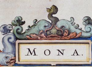 Delfiinit, Roquaille-tyylinen etukappale. Yksityiskohta Atlas di W. Blaeusta, Amsterdam 1650. tekijältä Willem Blaeu
