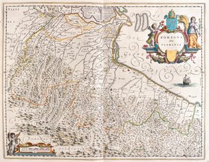 Emilia Romagna, Italia, Amsterdamin Willem Blaeun teoksessa "Theatrum Orbis Terrarum, sive Atlas Novus". tekijältä Willem Blaeu