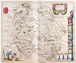 Herefordshire, teoksessa "Theatrum Orbis Terrarum, sive Atlas Novus", kirjoittanut Willem Blaeu, Amsterdam. tekijältä Willem Blaeu