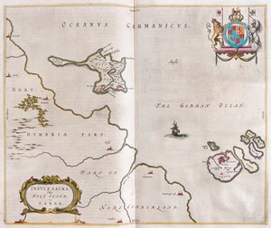 Pyhä saari ja Lindisfarne, teoksessa "Theatrum Orbis Terrarum, sive Atlas Novus", Willem Blaeu, Amsterdam. tekijältä Willem Blaeu