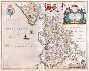 Lancaster ja Lancastshire, teoksessa "Theatrum Orbis Terrarum, sive Atlas Novus", Willem Blaeu, Amsterdam. tekijältä Willem Blaeu
