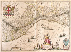 Liguria, Italia, Willem Blaeun teoksessa "Theatrum Orbis Terrarum, sive Atlas Novus", Amsterdam. tekijältä Willem Blaeu