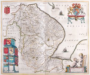 Lincoln shire, teoksessa "Theatrum Orbis Terrarum, sive Atlas Novus", kirjoittanut Willem Blaeu, Amsterdam. tekijältä Willem Blaeu