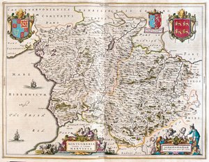 Montgomery ja merioneth, teoksessa "Theatrum Orbis Terrarum, sive Atlas Novus", Willem Blaeu, Amsterdam. tekijältä Willem Blaeu