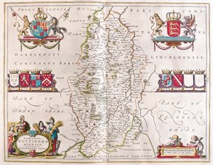 Nottingham shire, Willem Blaeun teoksessa "Theatrum Orbis Terrarum, sive Atlas Novus", Amsterdam. tekijältä Willem Blaeu