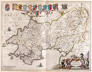 Pembrokrshire ja carmarthenshire, teoksessa "Theatrum Orbis Terrarum, sive Atlas Novus", Willem Blaeu, Amsterdam. tekijältä Willem Blaeu