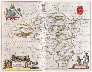 Radnorshire, teoksessa "Theatrum Orbis Terrarum, sive Atlas Novus", Willem Blaeu, Amsterdam. tekijältä Willem Blaeu