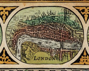 "" Lontoon Cityn esitys "" Maailmankartan yksityiskohta Willem Janszoon Blaeun (1571-1638) "Theatre of the World" -teoksessa tekijältä Willem Blaeu