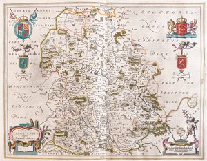 Shropshire, teoksessa "Theatrum Orbis Terrarum, sive Atlas Novus", kirjoittanut Willem Blaeu, Amsterdam. tekijältä Willem Blaeu
