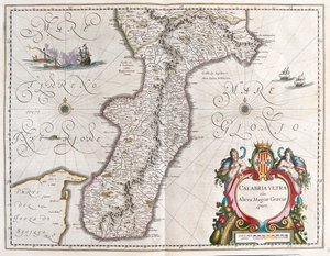 Calabrian eteläpuolella, Italiassa, Willem Blaeun teoksessa "Theatrum Orbis Terrarum, sive Atlas Novus", Amsterdam. tekijältä Willem Blaeu