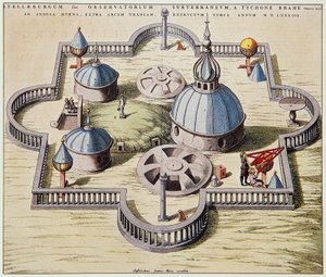 Stelleburgum sive Observatorium Subterraeum, maanalainen tähtitieteellinen observatorio Stjerneborgissa (tähtilinna), suunnitteli Tycho Brahe (1546-1601) Hvenin saarella, Tanskassa, piirustus Willem Blaeu, noin 1595. tekijältä Willem Blaeu