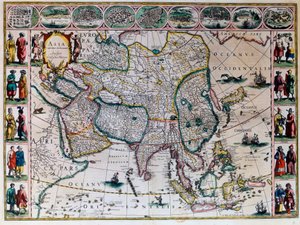 Maailman teatteri tai uusi atlas Amsterdam. Willem Janszoon Blaeu (1571-1638) Aasian maantieteellinen kartta tekijältä Willem Blaeu
