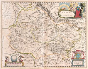 Umbria, Italia, Willem Blaeun teoksessa "Theatrum Orbis Terrarum, sive Atlas Novus", Amsterdam. tekijältä Willem Blaeu