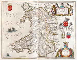 Wales, teoksessa "Theatrum Orbis Terrarum, sive Atlas Novus", Willem Blaeu, Amsterdam. tekijältä Willem Blaeu