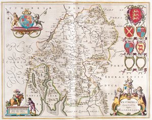 Westmorland, teoksessa "Theatrum Orbis Terrarum, sive Atlas Novus", kirjoittanut Willem Blaeu, Amsterdam. tekijältä Willem Blaeu