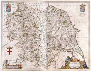 Yorkshire, teoksessa "Theatrum Orbis Terrarum, sive Atlas Novus", kirjoittanut Willem Blaeu, Amsterdam. tekijältä Willem Blaeu