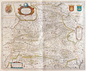 Zaragoza, Valencia, Alicante, Cartagena, Madrid, Cordoba, Sevilla, Salamanca, Palencia, Segovia, Toledo, Cuenca, Granada, Willem Blaeun teoksessa "Theatrum Orbis Terrarum, sive Atlas Novus", Amsterdam. tekijältä Willem Blaeu