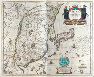 ensimmäinen Blaeun Kiinan kartoista, julkaisussa "Theatrum Orbis Terrarum, sive Atlas Novus", Willem Blaeu, Amsterdam. tekijältä Willem Blaeu