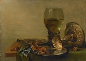 Asetelma hopeisen Tazzan kanssa tekijältä Willem Claesz. Heda