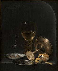 Asetelma. Aamiaispala kivirakossa tekijältä Willem Claesz. Heda