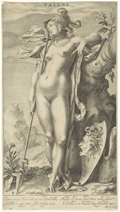 Minerva puun vieressä Pallas (otsikko esineessä) Pariisin tuomio (sarjan nimi) tekijältä Willem Isaacsz. van Swanenburg