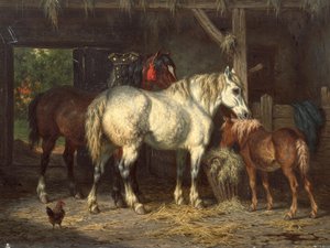 Hevoset tallissa (maalaus) tekijältä Willem Jacobus Boogaard