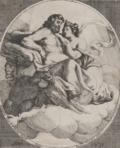 Jupiter ja Juno istuvat pilvien päällä, ja kotka pitelee ukkonen alla vasemmalla, 1631. tekijältä Willem Panneels
