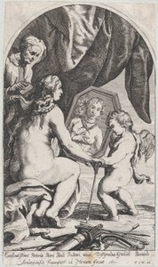 Venus peilin edessä, jota Cupid pitelee, kun vanha nainen kampaa hänen hiuksiaan, 1631.