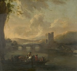 Joen ylittävä lautta, n. 1640 (öljy kankaalle asetettu paneeliin)