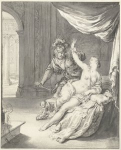 Tarquinius uhkaa Lucretiaa tekijältä Willem Van Mieris