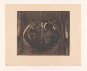 Näkymä sillan alta kahdella soutuveneellä Under the Bridge, Venetsia (alkuperäinen nimi) tekijältä Willem Witsen (signed by artist)