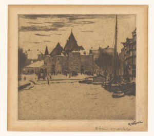 Nieuwmarkt Amsterdamissa Uusi markkina (otsikko esineessä) tekijältä Willem Witsen (signed by artist)