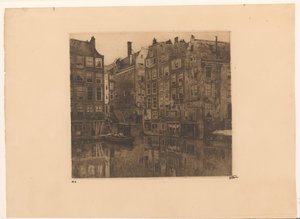 Oudezijds Voorburgwal ja Oudezijds Kolk Amsterdamissa tekijältä Willem Witsen (signed by artist)