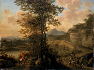 Italian jokimaisema kivisillalla, 1650